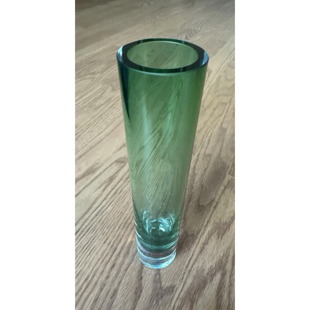 Green Glass Vase Poland Handcrafted & Mouthblown Cylinder Bud Vase Art Glass
